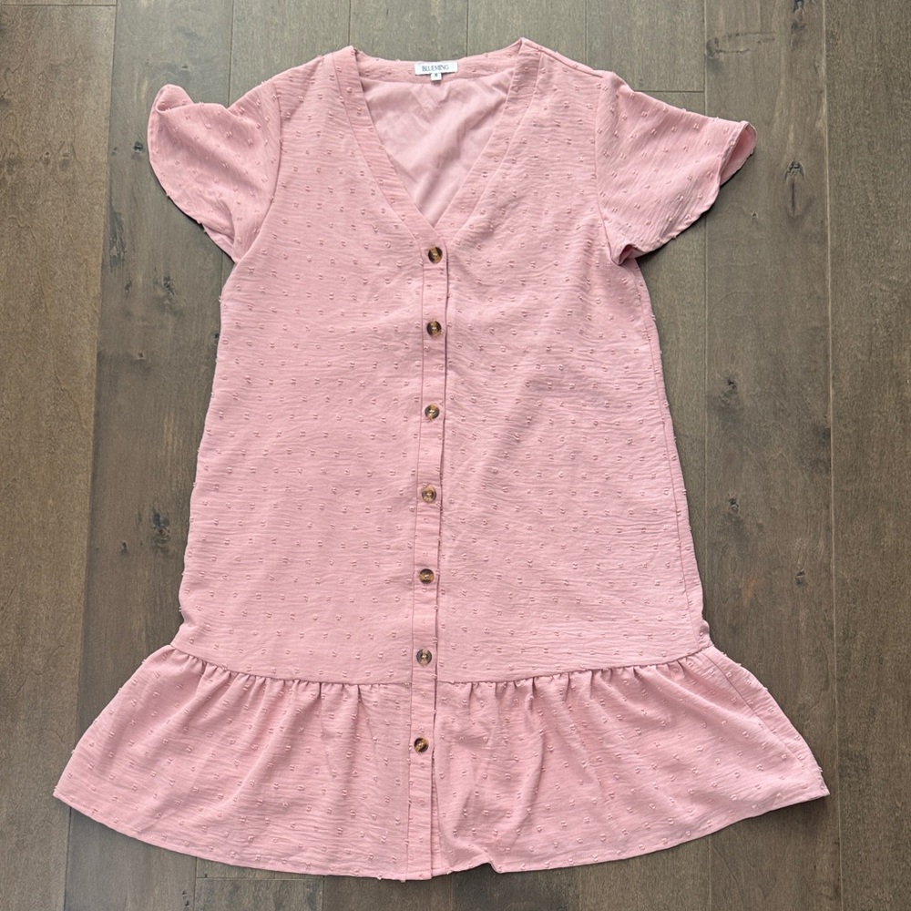 Elegant Pink Button-Down Women's Casual Dress